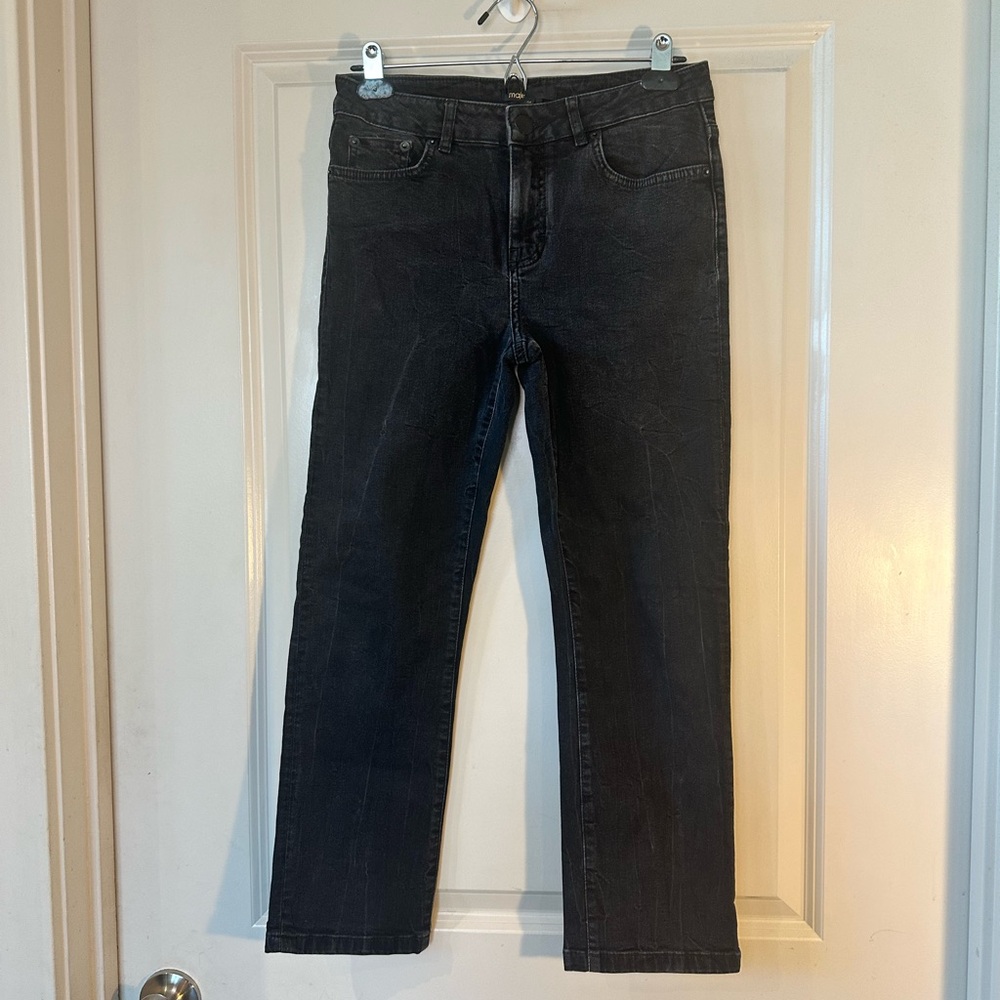 Maje Black Straight Leg High Waist Designer Jeans, Size 36/ Small